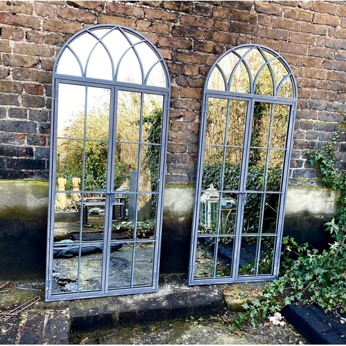 484 - ARCHITECTURAL GARDEN MIRRORS, 180cm x 75cm, a pair, gated design. (2)