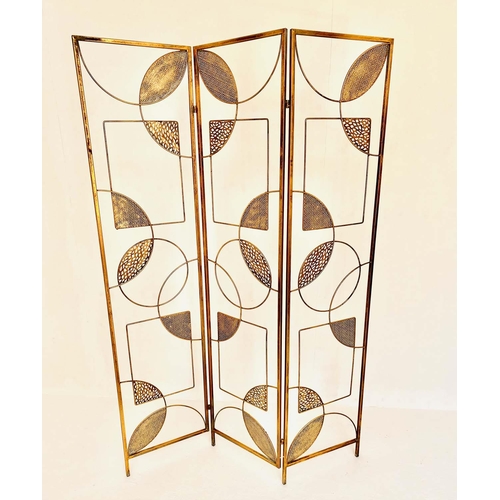 534 - FLOOR SCREEN, 1950s Italian style, gilt metal,
173x40 each panel.