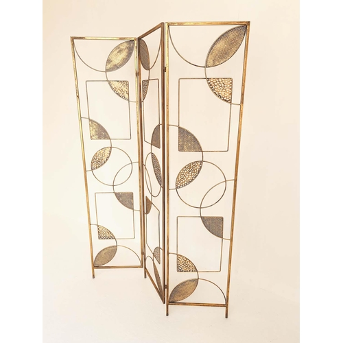 534 - FLOOR SCREEN, 1950s Italian style, gilt metal,
173x40 each panel.