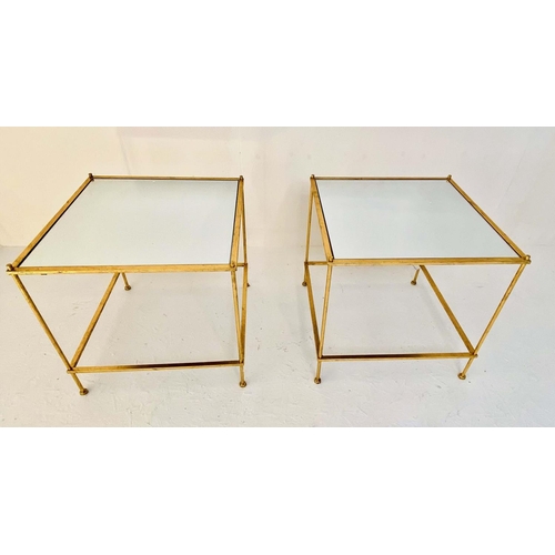 535 - SIDE TABLES, a pair, 51cm sq. x 51cm H, gilt metal Maison Bagues style. (2)