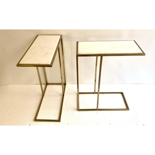 551 - MARTINI TABLES, a pair, 60cm H x 46cm W x 22cm D, gilt metal white marble inserted tops. (2)