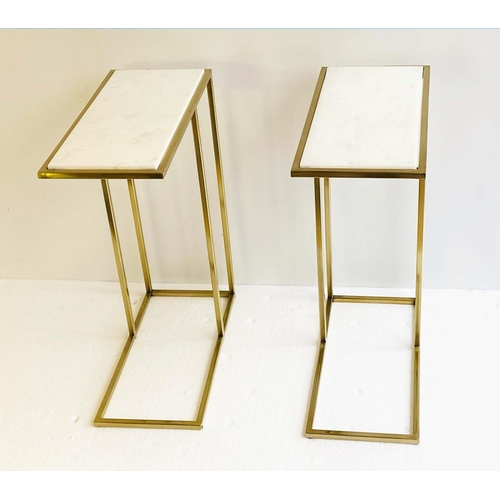 551 - MARTINI TABLES, a pair, 60cm H x 46cm W x 22cm D, gilt metal white marble inserted tops. (2)