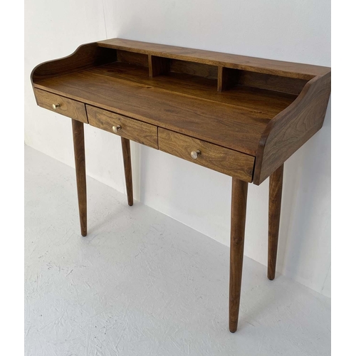 400 - DESK, 92cm H x 99cm W, 48cm D, 1960s Danish style, with three drawers.