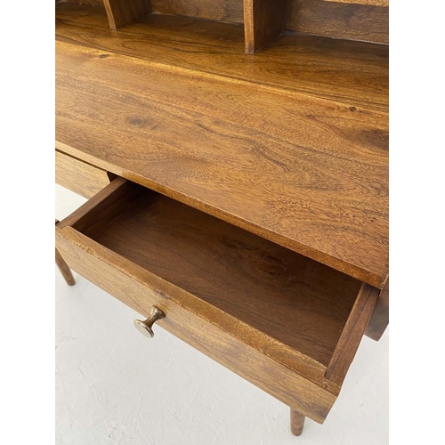 400 - DESK, 92cm H x 99cm W, 48cm D, 1960s Danish style, with three drawers.