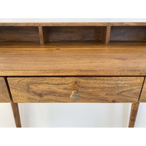 400 - DESK, 92cm H x 99cm W, 48cm D, 1960s Danish style, with three drawers.