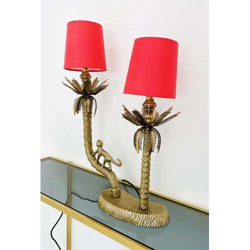 404 - TABLE LAMP, 50cm H x 32cm W x 15cm  d, in the form of a monkey climbing a tree, gilt metal finish, r... 