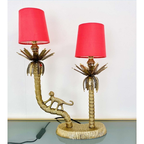 404 - TABLE LAMP, 50cm H x 32cm W x 15cm  d, in the form of a monkey climbing a tree, gilt metal finish, r... 