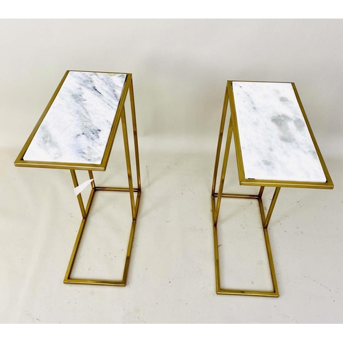 405 - MARTINI TABLES, a pair, 60cm H x 46cm W x 22cm D, white marble inset tops, gilt frames (2)