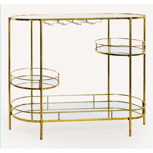 412 - DRINKS BAR, 86cm H x 106cm W x 40cm D, 1960s French style, gilt metal with mirrored glass shelves