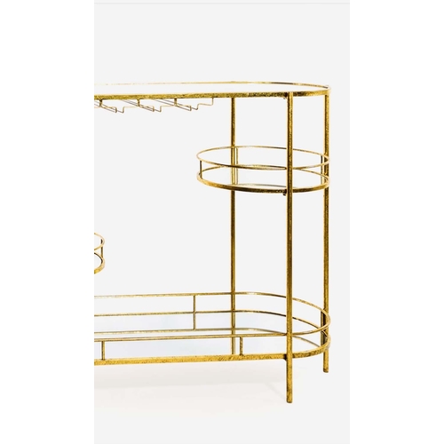 412 - DRINKS BAR, 86cm H x 106cm W x 40cm D, 1960s French style, gilt metal with mirrored glass shelves