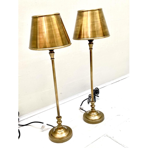 415 - LIBRARY LAMPS, a pair, 64cm H x 20cm diam., gilt finish, with shades. (2)