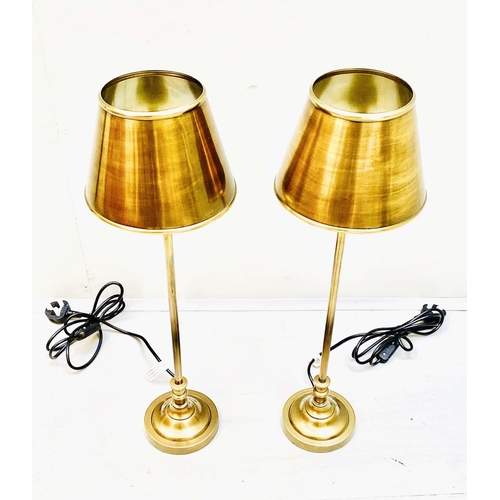 415 - LIBRARY LAMPS, a pair, 64cm H x 20cm diam., gilt finish, with shades. (2)