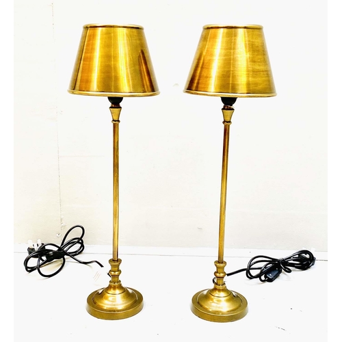 415 - LIBRARY LAMPS, a pair, 64cm H x 20cm diam., gilt finish, with shades. (2)