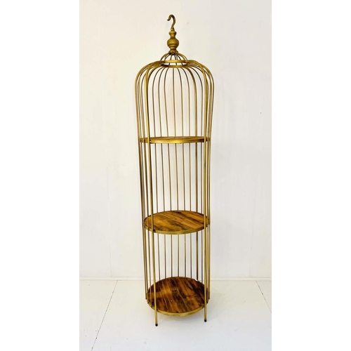 423 - OPEN DISPLAY SHELVES, 200cm high, 48cm diameter, oversized birdcage design.