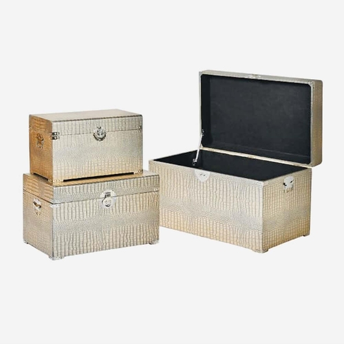 428 - TRUNKS, graduated set of three, 47cm H x 73cm W x 45cm D, faux crocodile finish. (3)