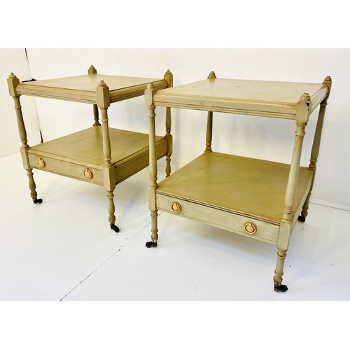 252 - OCCASIONAL TABLES, a pair, 43cm x 43cm x 58cm, Georgian style, painted, with drawers. (2)