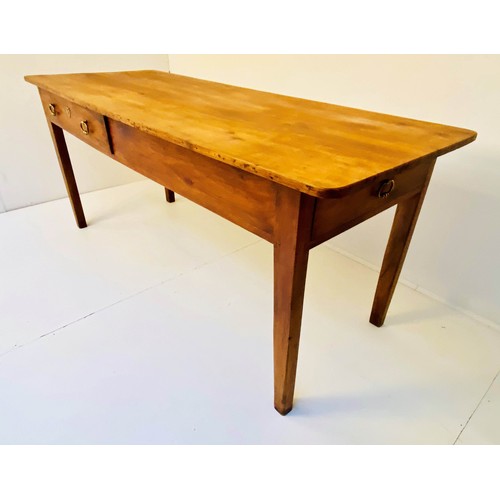 254 - FARMHOUSE DINING TABLE, 19th century French Provincial cherrywood, two drawers, 77cm x 179cm x 69cm.