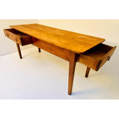 254 - FARMHOUSE DINING TABLE, 19th century French Provincial cherrywood, two drawers, 77cm x 179cm x 69cm.