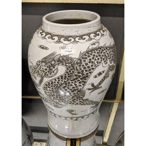 22 - PAOLO MOSCHINO HONG WU FLARING RIM JARS, a set of three, with dragon motif, 46cm H. (3)