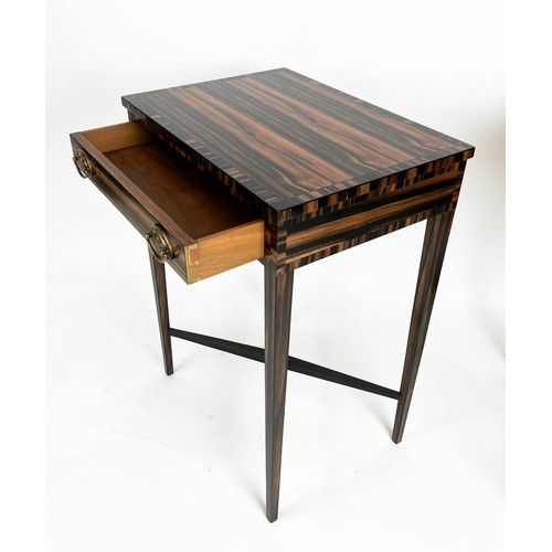 554 - SIDE TABLES, a pair, George III manner, coromandel with crossbanded tops and drawers, on slender tap... 