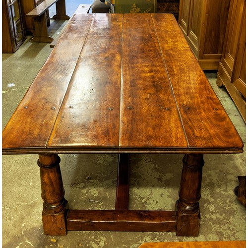 555 - FARMHOUSE DINING TABLE, walnut in the 17th century manner, 213cm L x 90cm W x 74cm H.