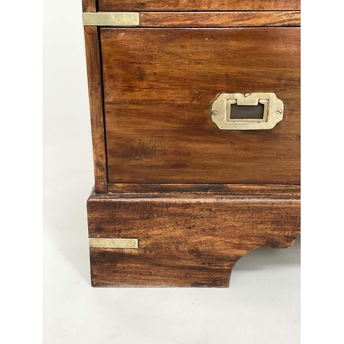 115 - CAMPAIGN STYLE CHEST, Campaign style teak and brass bound with two short and three long drawers, 76c... 