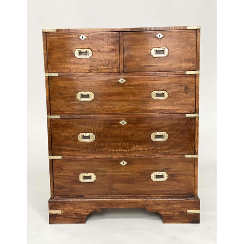 115 - CAMPAIGN STYLE CHEST, Campaign style teak and brass bound with two short and three long drawers, 76c... 