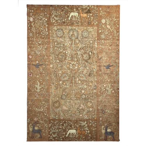 12 - KASHMIRI EMBROIDERED PANEL, late 19th/early 20th century, 214cm x 142cm.