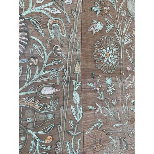 12 - KASHMIRI EMBROIDERED PANEL, late 19th/early 20th century, 214cm x 142cm.