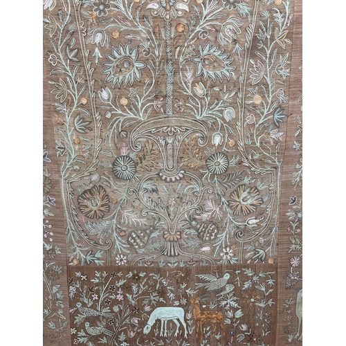 12 - KASHMIRI EMBROIDERED PANEL, late 19th/early 20th century, 214cm x 142cm.