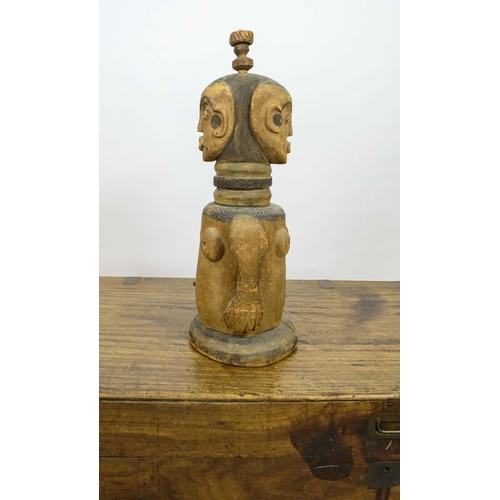 16 - ANCESTRAL CARVED FIGURE, Nigerian Ibibio tribe with opposing faces, 60cm H.