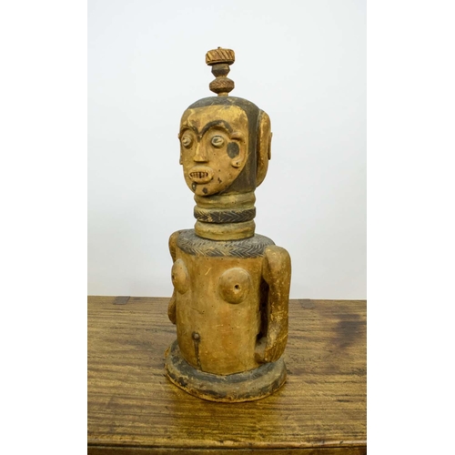16 - ANCESTRAL CARVED FIGURE, Nigerian Ibibio tribe with opposing faces, 60cm H.