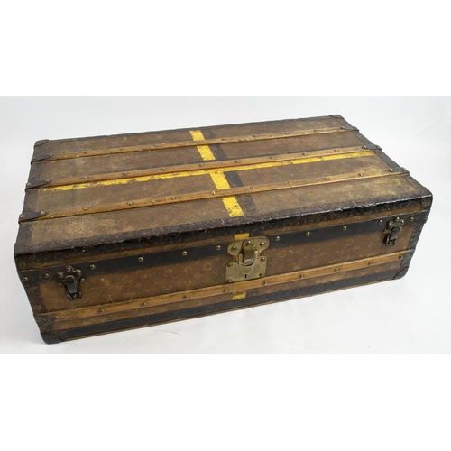 26 - LOUIS VUITTON STEAMER TRUNK, early 20th century slatted wood with Paris label to interior, 100cm L x... 
