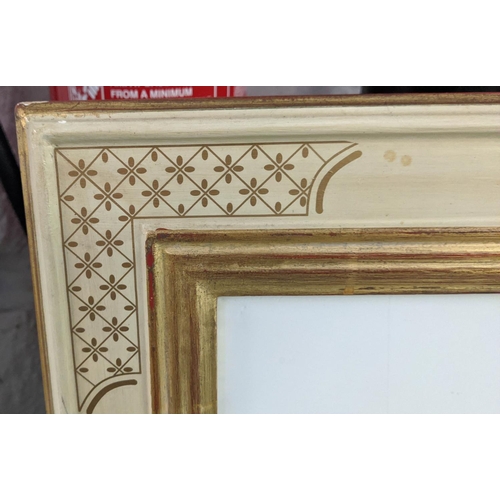 33 - PRINTS, a pair, 98cm H x 77cm each, including frames, from Trowbridge in cream and gilt frame. (2)