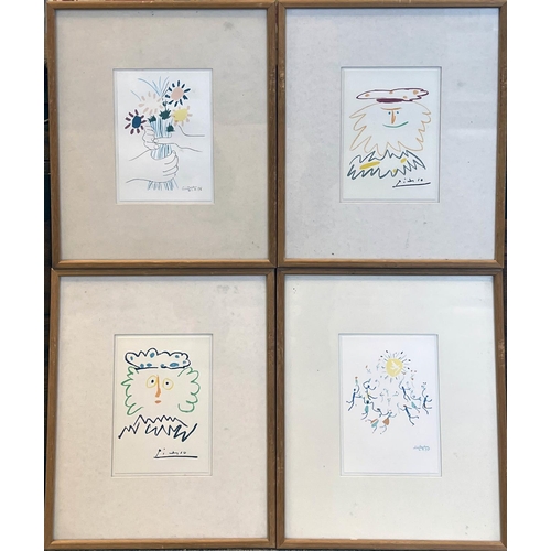 40 - AFTER PABLO PICASSO (1881-1973), a set of four lithographs in colour, each 31cm x 26cm, framed and g... 