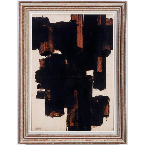 44 - PIERRE SOULAGES, Abstract in Brown, signed in the plate, quadrichrome, vintage French frame., 72cm x... 