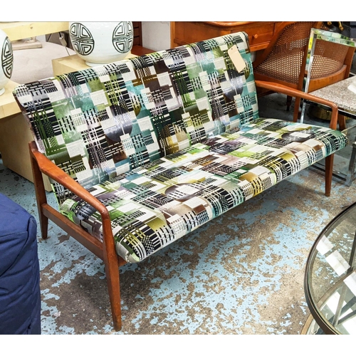 498 - SOFA, 143cm W, 1960's Danish style, patterned fabric upholstered.