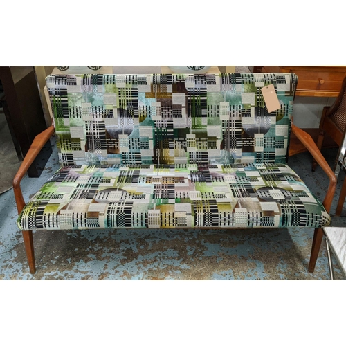 498 - SOFA, 143cm W, 1960's Danish style, patterned fabric upholstered.