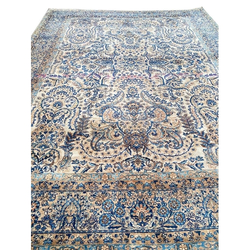 94 - ANTIQUE PERSIAN KERMAN LAVER CARPET, 360cm x 270cm.