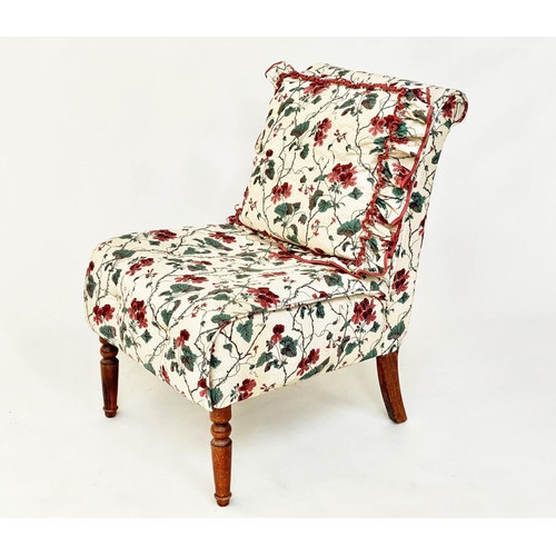 116 - SLIPPER CHAIR, Edwardian with Colefax and Fowler buttoned back upholstery and turned supports, 54cm ... 