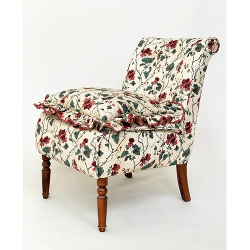 116 - SLIPPER CHAIR, Edwardian with Colefax and Fowler buttoned back upholstery and turned supports, 54cm ... 