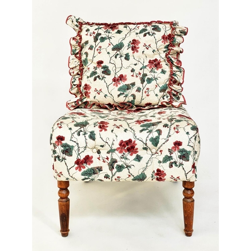 116 - SLIPPER CHAIR, Edwardian with Colefax and Fowler buttoned back upholstery and turned supports, 54cm ... 