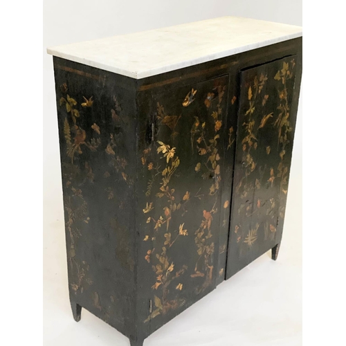 124 - SIDE CABINET, 19th century lacquered, decoupage and hand painted decoration with two panel doors and... 