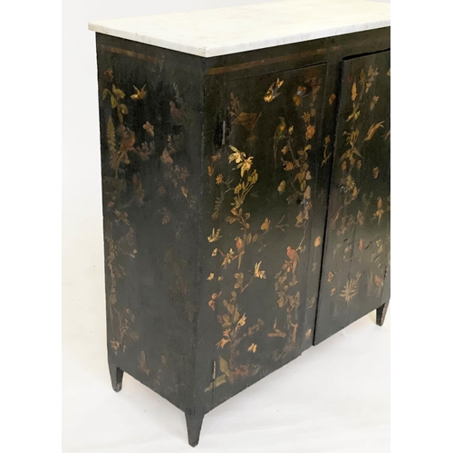 124 - SIDE CABINET, 19th century lacquered, decoupage and hand painted decoration with two panel doors and... 