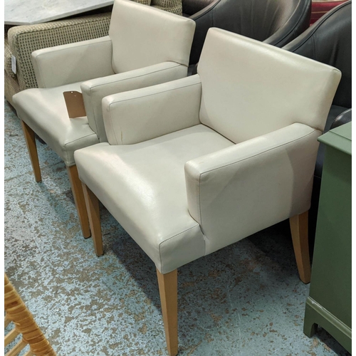 504 - ARMCHAIRS, a pair, 81cm H contemporary Swedish style, ivory leather upholstered. (2)