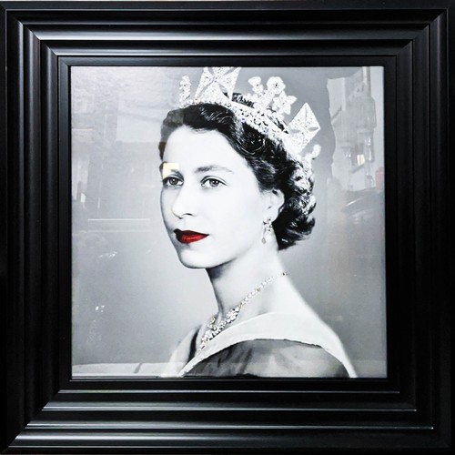 505 - CONTEMPORARY SCHOOL PHOTOPRINT, Queen Elizabeth II, framed, 55cm x 55cm.