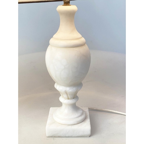 125 - TABLE LAMPS, a pair, white marble baluster turned columns (with shades), 51cm H. (2)