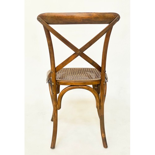 506 - DINING CHAIRS, a set of five, 89cm x 54cm x 50cm, OKA style bentwood with X backs and cane seats. (5... 