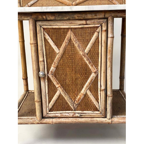 518 - HALL CABINET, late 19th/early 20th century bamboo framed and cane panelled with veined Carrara marbl... 