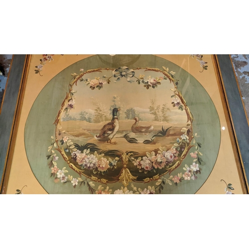 278 - COFFEE TABLE, 130cm x130cm x 42cm H, painted with floral, duck and gilt detail with old circular pai... 